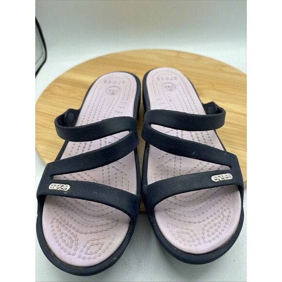 Crocs Women's Patricia Navy Blue Lavender Slide Wedge Heel Sandals Size 6 - Picture 10 of 10
